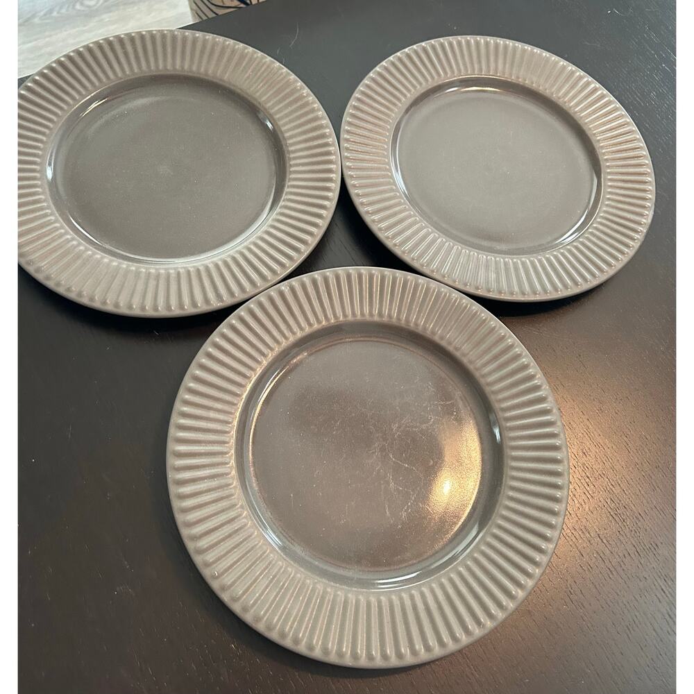 Set of 3 Dansk Rondure Porcelain Brown Dinner Plates with Fluted Edges